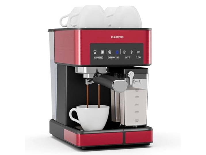 Klarstein Arabica Comfort Siebträgermaschine – 20-Bar, 1350W, Mit Milchaufschäumer, Für Gemahlenen Kaffee & Pads, 1,8L Wassertank, Touch-Bedienfeld, Abnehmbarer Milchtank, Aufschäumdüse aus Edelstahl