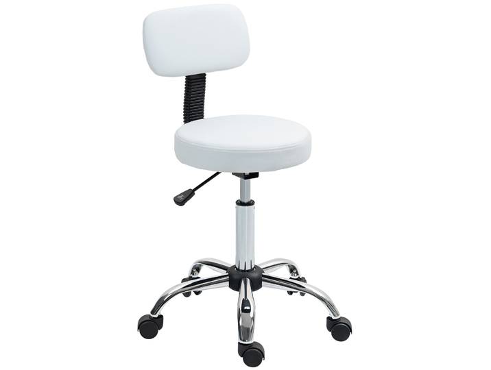 Tabouret pivotant Homcom avec dossier et roulettes, hauteur réglable pour salons de beauté, studio de tatouage, blanc