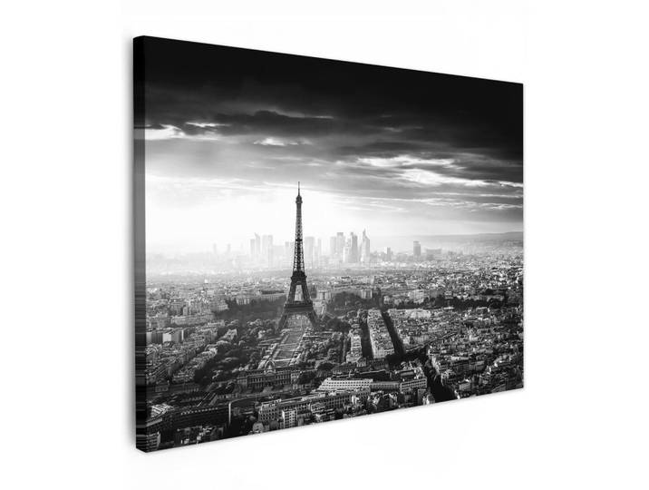 MuchoWow Leinwandbild - Paris - Skyline - Eiffelturm - Stadt - Wolken - 80x60 - Malerei, Dunkelgrau, Textil, Kiefer, Abstrakt, Rechteckig, 80x60 cm, gerahmt, Bilder & Rahmen, Bilder, Wandbilder