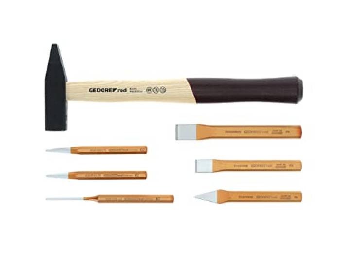 GEDORE red Marteau et assortiment de burins\, Jeu de 7 pièces\, Complet\, Outils pour artisans\, En module en mousse\, R22150019