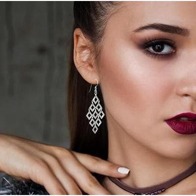 Multicon Wholesale Hub Fancy Sterling Silver Diamond Shape Chandelier Drop Earrings, Hook Dangle, Elegant And Lightweight Jewelry Fancy Sterling Silver Diamond Shape Chandelier Drop Earrings, Hook Dangle, Elegant And Lightweight Jewelry