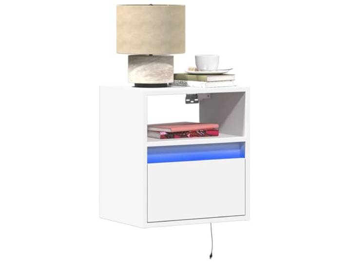 HEFZGDB Wand-Nachttische mit LED-Leuchten 2 STK. Weiß, RGB-Beleuchtung, Schublade und Fach, Platzsparendes Design, Holzwerkstoff, USB-Anschluss, Wandmontage, Beleuchtungsmodi