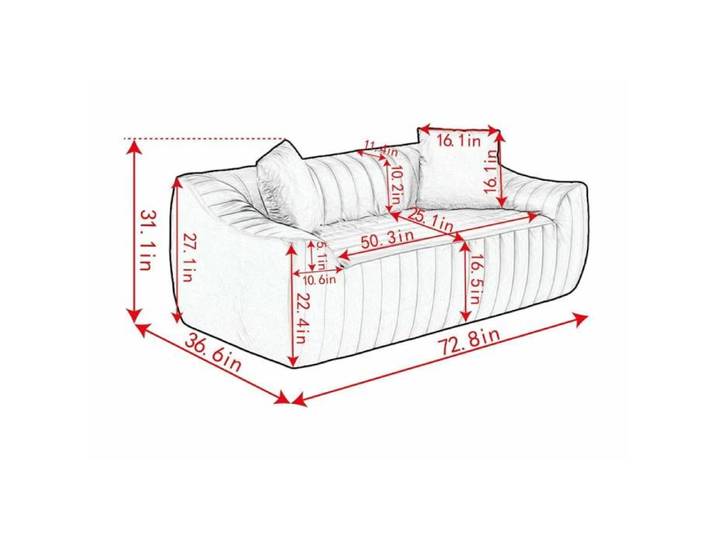 SENVIRO Canapé droit 2 places 185 x 93 x 79 cm tissu technique beige surpiqûres verticales
