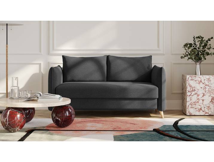 BRUNO Schlafsofa 140cm in Anthrazit Pillow stabiles Massivholz & Boxspringkomfort