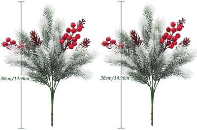 Inspired Living Festive Evergreen Holly & Pine Berry Holiday Table Decor Set Of 2 Artificial Christmas Greenery Picks wgreen 2pcs