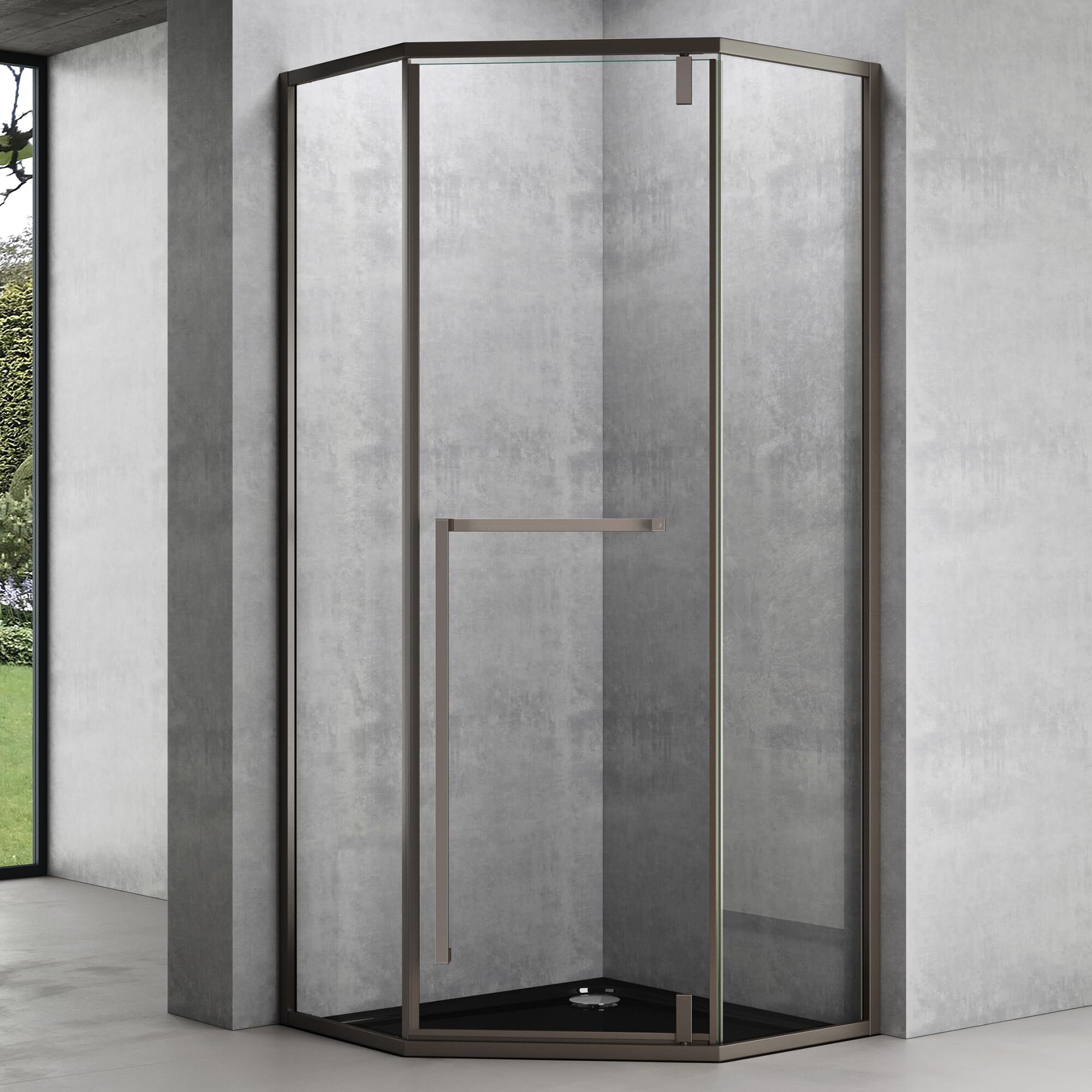 Mai & Mai Fünfeck-Duschkabine mit Duschtasse 80x80 cm Duschwand glas 8mm ESG-Sicherheitsglas Edelstahl-Türrahmen Duschabtrennung Ravenna68K