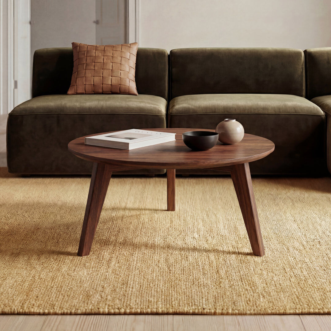 YESWOOD NRLBSC Solid Wood Solid Wood Three Leg Coffee Table Brown Oak 60cm