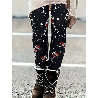 Damen Chinos Leggings Gemütliche Leggings Urlaub Lässig Volle Länge Hohe TaillePantsWeihnachten Grafik Drucken Thermowarm Bequem Dehnbar Lässig Täglich Urlaub Schwarz Frühling Herbst Winter Schmale