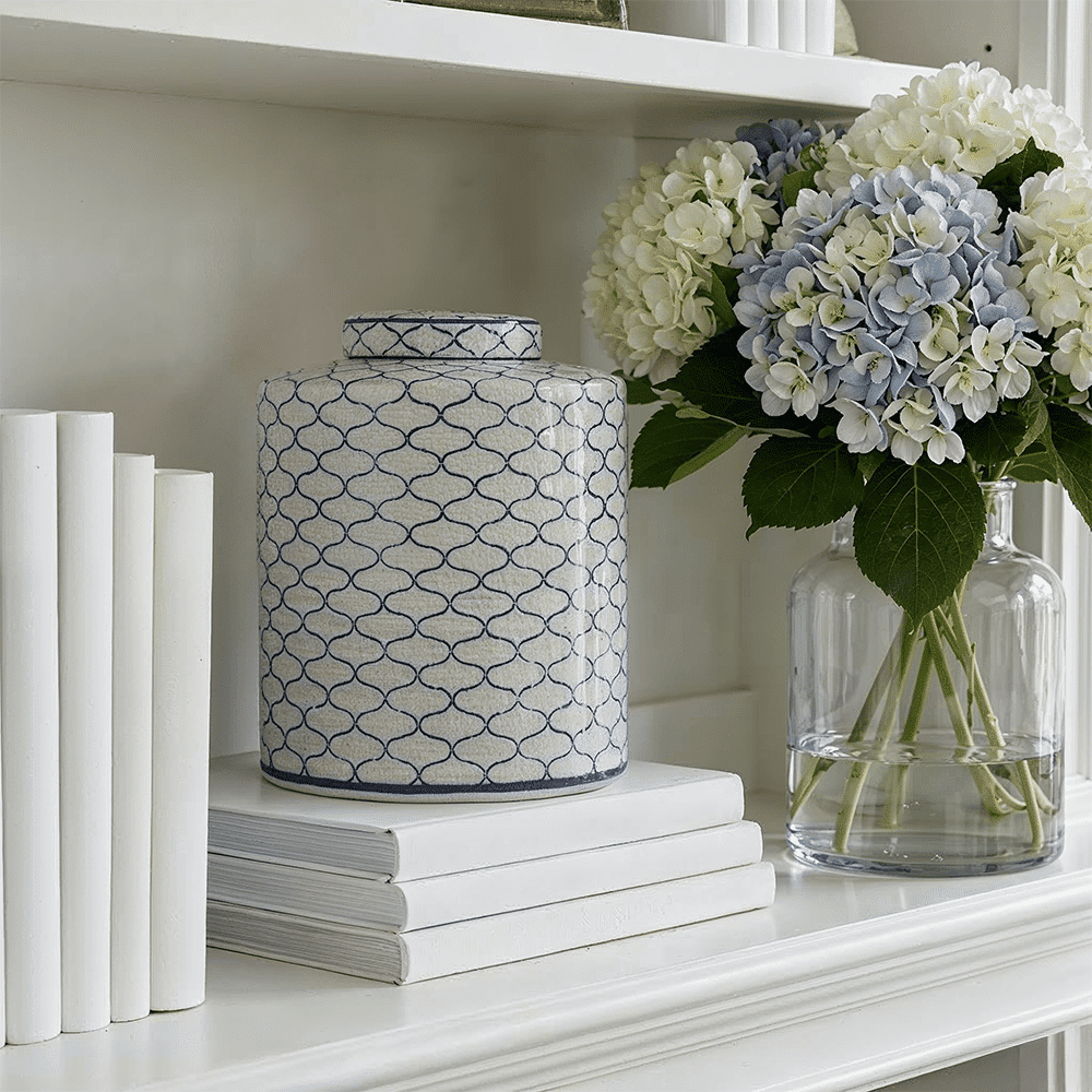 Soren Grey & Blue Ceramic Patterned Ginger Jar