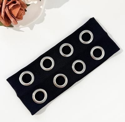 Modern Mode Marketplace Punk Metallic Eyelet Stretch Headband For Festivals black