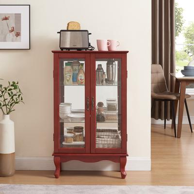 GREATPLANINC 3-Tier Lighted Glass Display Curio Cabinet, China Cabinet with Glass Doors, Mirrored Back Panel & Adjustable Shelves