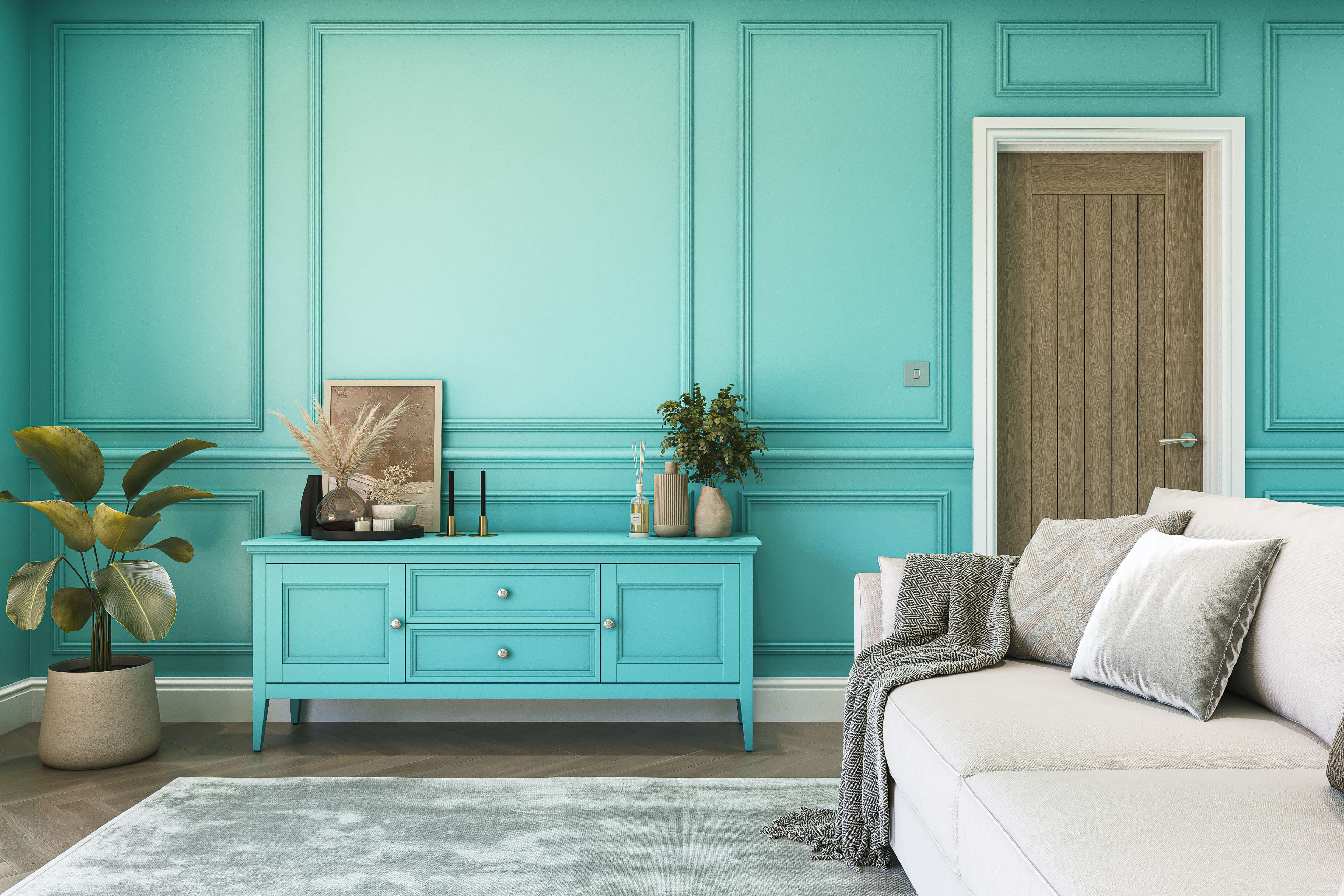Hemway Chalk Based Furniture Paint   Bright Teal Turquoise   Shabby Chic   Chalky Matt Finish - Bright Teal Turquoise - 1L