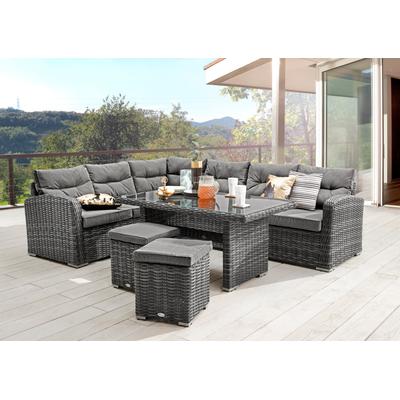 Gartenlounge-Set DESTINY "SANTA PONSA II Eckgruppe grau meliert, Tisch 140x80cm, Polster grau", grau (mix grau), B:206cm H:80cm, Obermaterial: 100% Polyester. Füllung: 50% Polyester, 50% Polyurethan, Sitzmöbel-Sets, Aluminium, Polyrattan, Topseller