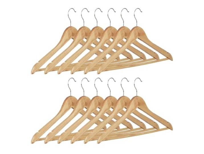 Relaxdays Cintre en bois set de 12 pantalon robe jupe chemise crochet pivotant Hxl: 22\,5 x 44\,5 cm\, nature
