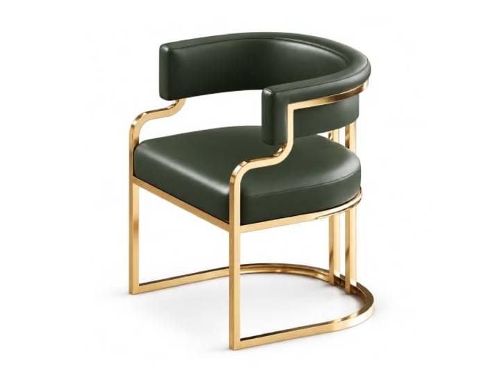 JS Ellie Esszimmerstuhl Kunstleder mit Armlehnen, Metallgestell in Gold Gebogene Lehne, Polstersitz, Pflegeleichter Bezug für Esszimmer, Büros und Empfangsräume(Dark green,set of 1)