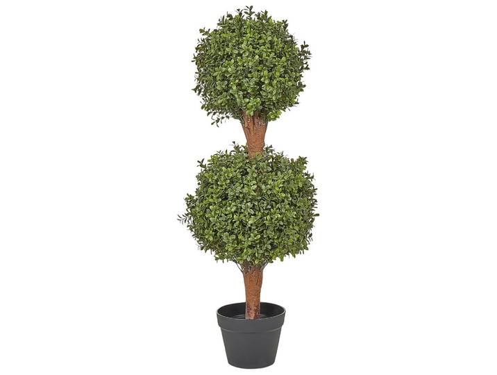 KUNSTPFLANZE im Blumentopf 92 cm Grün/Dunkler Holzfarbton Buxus Ball Tree