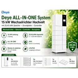 Deye  ALL-IN-ONE  System  15kW  Wechselrichter  Hochvolt  mit  20,45  kWh  Speicher  Grundplatte  Controller