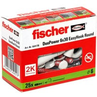 EasyHook Round DuoPower 6x30, Dübel weiß, 25 Stück, mit EasyHook Rundhaken