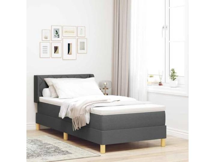 Modernes Design mit Polster Kopfteil Boxspringbett Dunkelgrau 200 x 90 cm Boxspringbett mit Matratze Dunkelgrau 200x90 cm Polyester Bett mit Kopfteil Lattenrost und Topper Komfort
