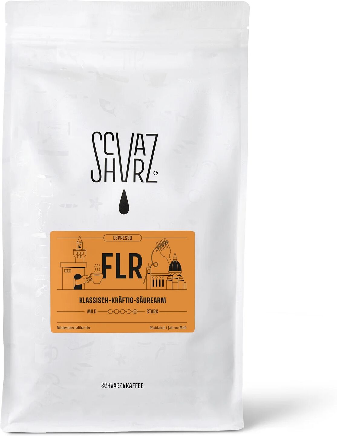 Schvarz - FLR Espresso - 1 kg Ganze Bohne - Intensität: 6/6
