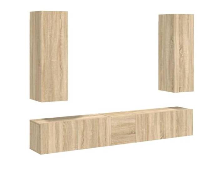Favemtsl 5-tlg TV-Schrank-Set Hängend Sonoma-Eiche Holzwerkstoff Moderne Hängeschränke fürs Wohnzimmer schaffen flexiblen Stauraum an der Wand und lassen sich individuell anordnen.