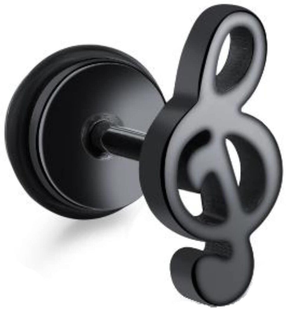 Single-Ohrstecker FIRETTI "Schmuck Geschenk Ohrschmuck einzeln Notenschlüssel", schwarz, Ohrringe, Damen, Edelstahl Kautschuk, Edelstahl, Kautschuk, Single-Ohrstecker
