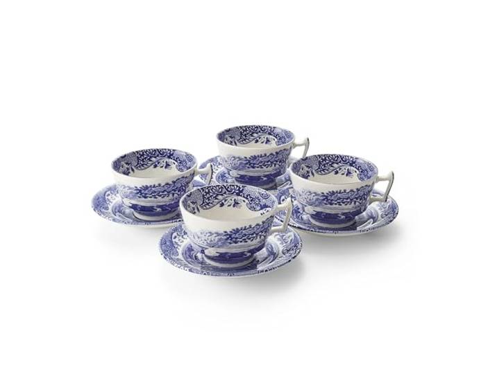 Spode Blue Italian Teetasse und Untertasse, 4 Stück
