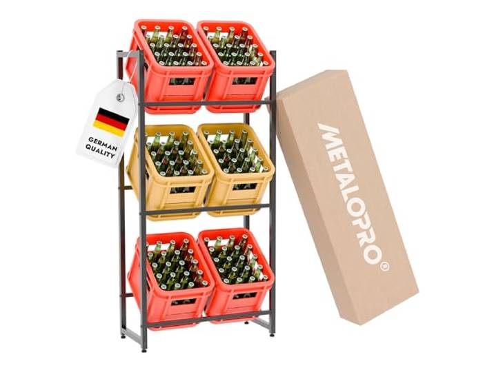MetaloPro Getränkekistenregal Depot für 6 Kisten, 71x32x141 cm, Vertikal Kistenregal für 6 Getränkekisten, verstellbare Möbelfüße, pulverbeschichtet, für Keller, Garage und Küche, Made in Europe