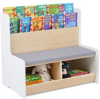 Costway Kids Reading Nook with Bench Bookshelf and 2 Cubbies-White