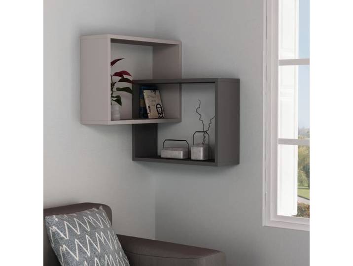 Étagère murale - EMOB - Woody Fashion - Blanc/Brun/Anthracite - 68x68x60 cm - Contemporain/Design