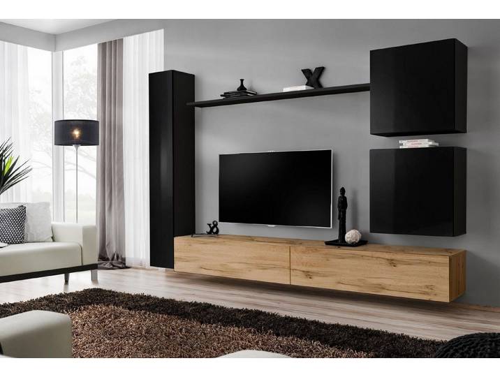 Xlmoebel Wohnwand Luxuriöse schwarze Holzmöbel für stilvolle Wohnzimmergestaltung, (6-St), Made in Europa