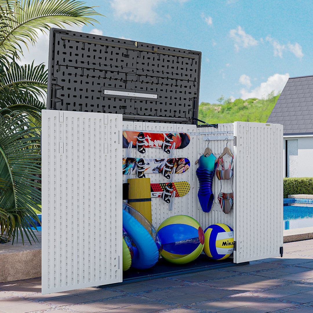 JolyDale 4.7 ft. W x 2.2 ft. D 1200L Resin Lockable Cabinet Deck Box in White White 118.5cm H X 142cm W X 67cm D