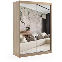 KLEIDERSCHRANK mit Spiegel-Schiebetüren und Aluminium-Leisten - DEBI - 120 cm Sonoma