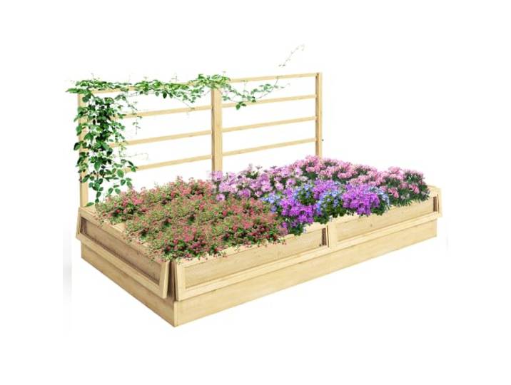 Outsunny Hochbeet mit Rankhilfe Kräuterbeet 183 x 98,5 x 95 cm Naturholz
