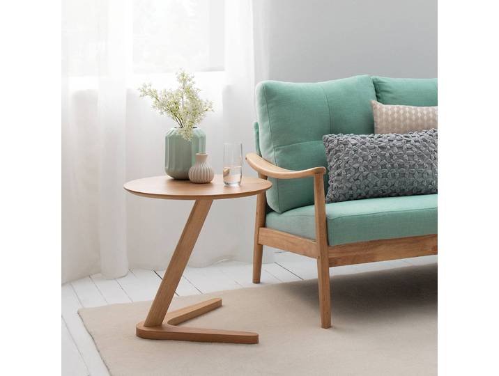 Bout de canapé Chicky Ø 50cm Blanc/Marron/Chêne