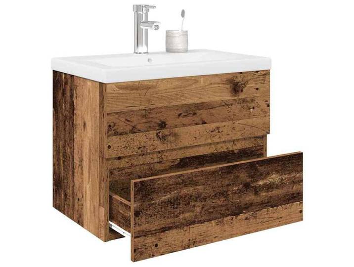 SALE 2025 Meuble bas sous évier - Meuble lavabo avec bassin et robinet intégrés - vieux bois - 26 9 Kg 3695
