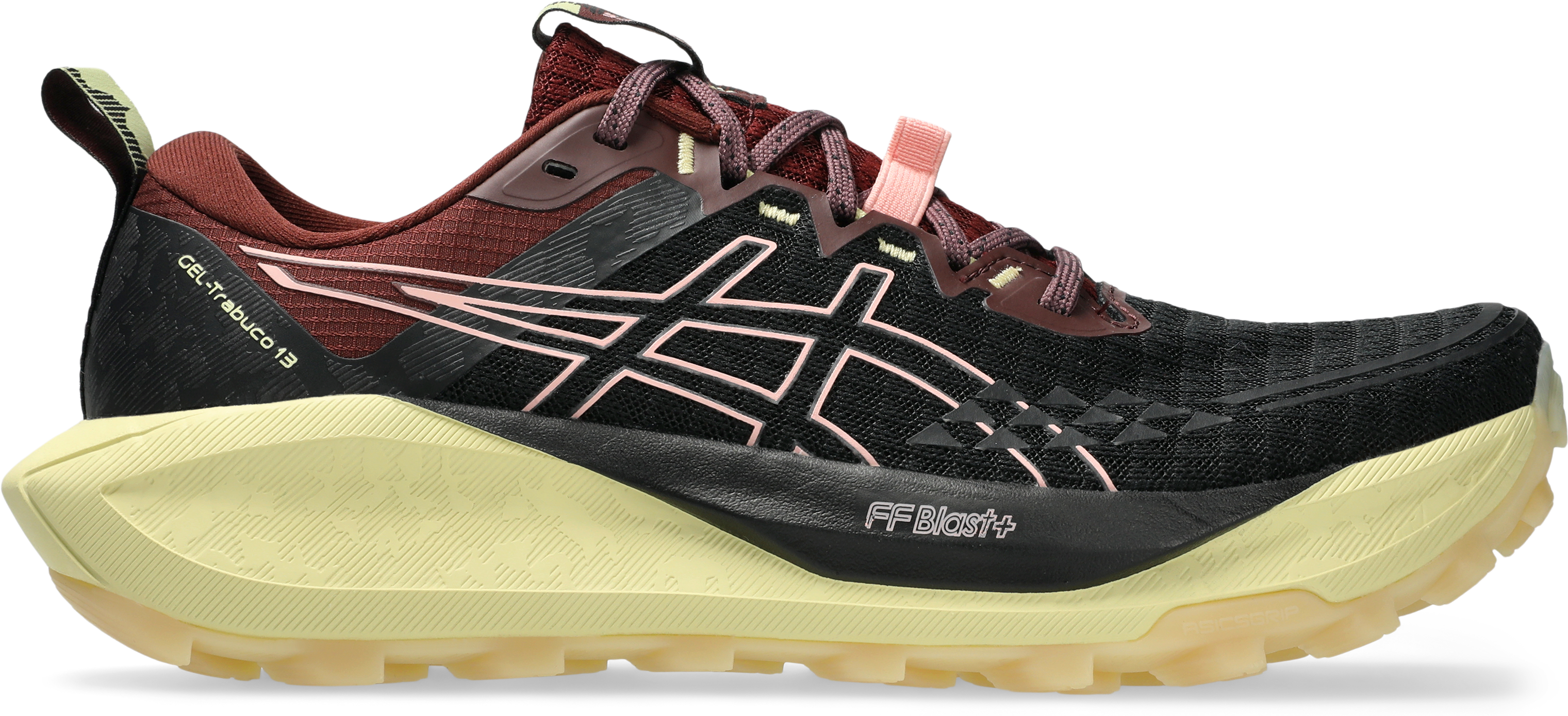 Trailrunningschuh ASICS "GEL-TRABUCO 13", Damen, Gr. 37,5, schwarz (schwarz, wild blossom), Textil, Schuhe Trailrunningschuh, für mehr Grip schwarz, wild blossom 37,5