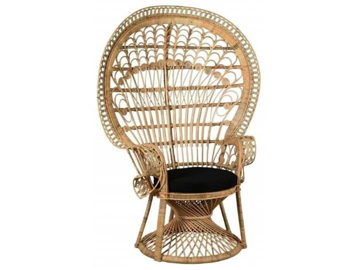 Fauteuil Emmanuelle - Rotin Naturel - Motif Paon - Coussin Noir - Adulte