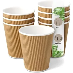 DeinPack 500 Riffelbecher 400 ml doppelwandig  to Go Pappbecher aus braunem Kraftkarton  Kaffeebecher