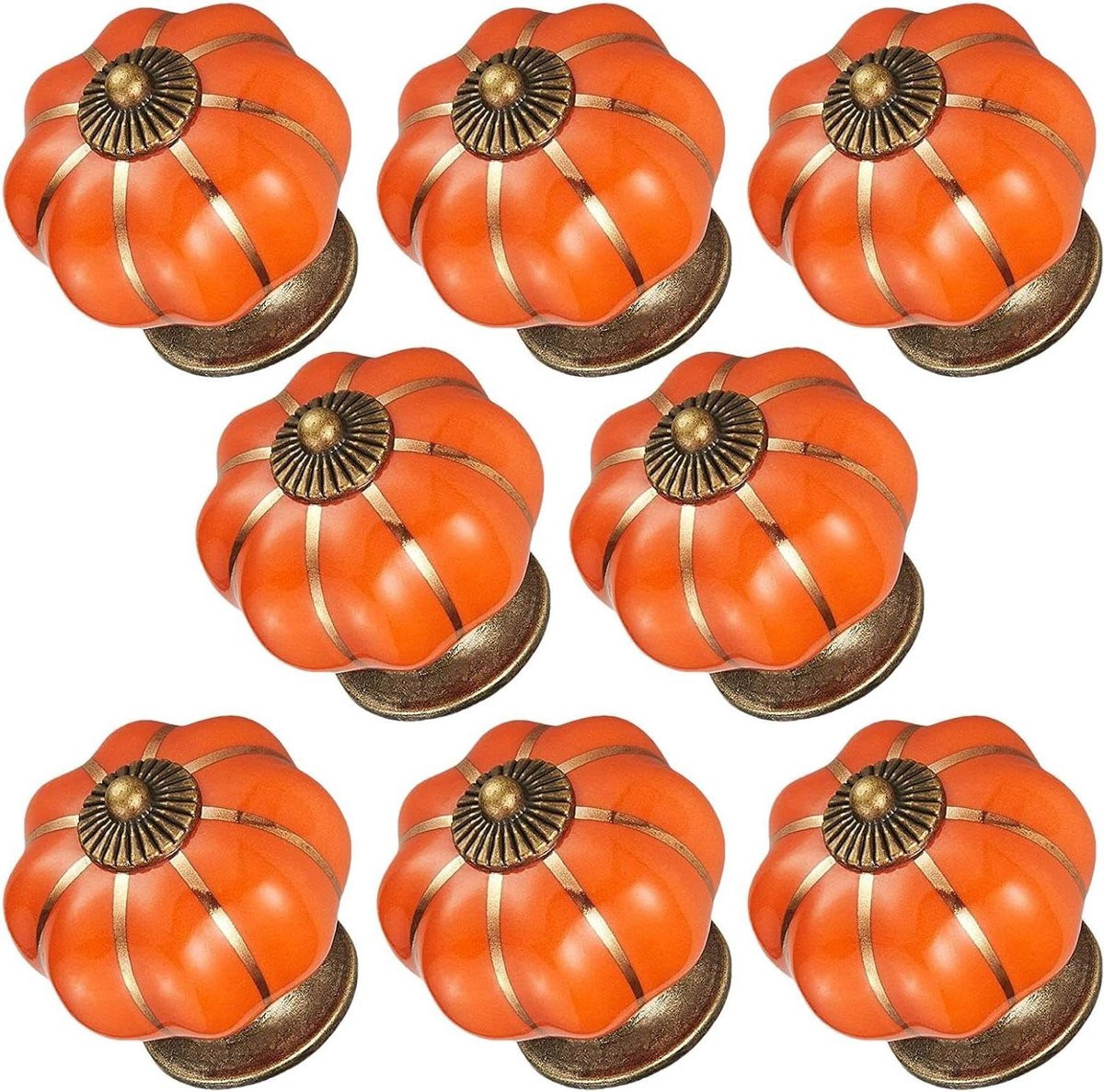 Set van 8 oranje keramische kastknoppen met vintage design voor het opknappen van meubels