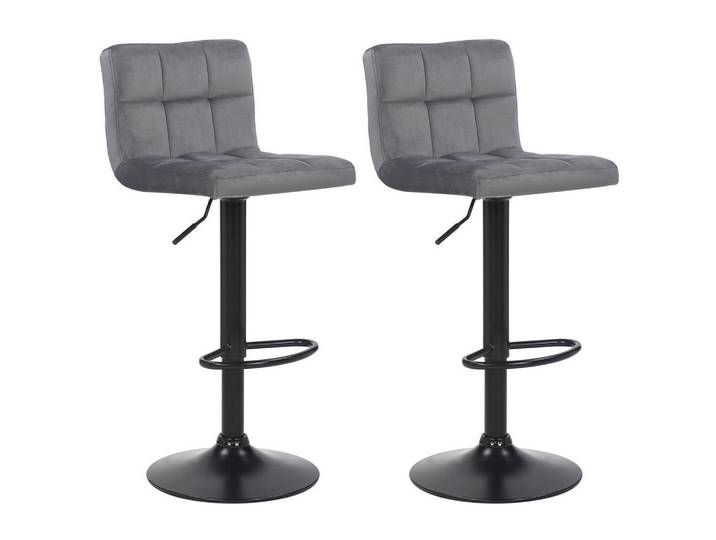 CLP Barhocker 2er Set Samt Grau, Metall, 40x85x40 cm, Esszimmer, Barmöbel, Barhocker