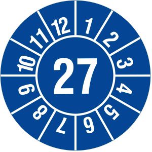 Böttcher-AG Prüfplaketten mit Jahreszahl 2027, blau, Ø 20 mm, 1.000 Stück