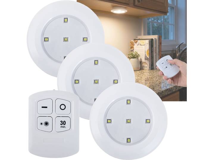 3er-Set LED-Unterbauleuchte mit Fernbedienung, batteriebetrieben