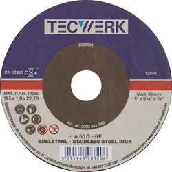 Trennscheibe INOX D115x1,5mm ger.INOX Bohr.22,23mm TECWERK
