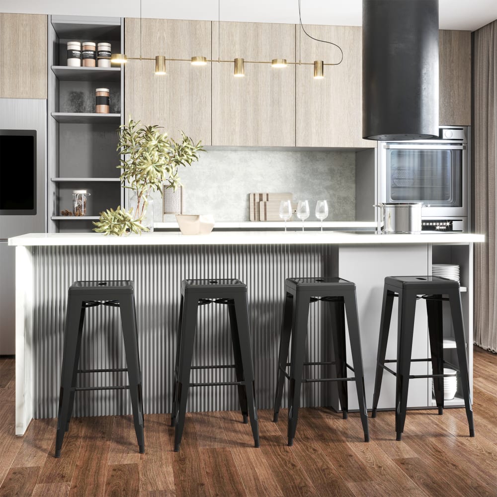 Homcom Lot de 4 tabourets de bar industriel Noir 43x76x43cm