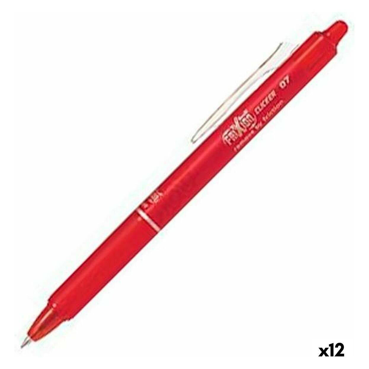 Pilot FriXion, Clip-on retractable pen, Red, Red, 0.7 mm, 0.35 mm, Medium (12x) (417504)
