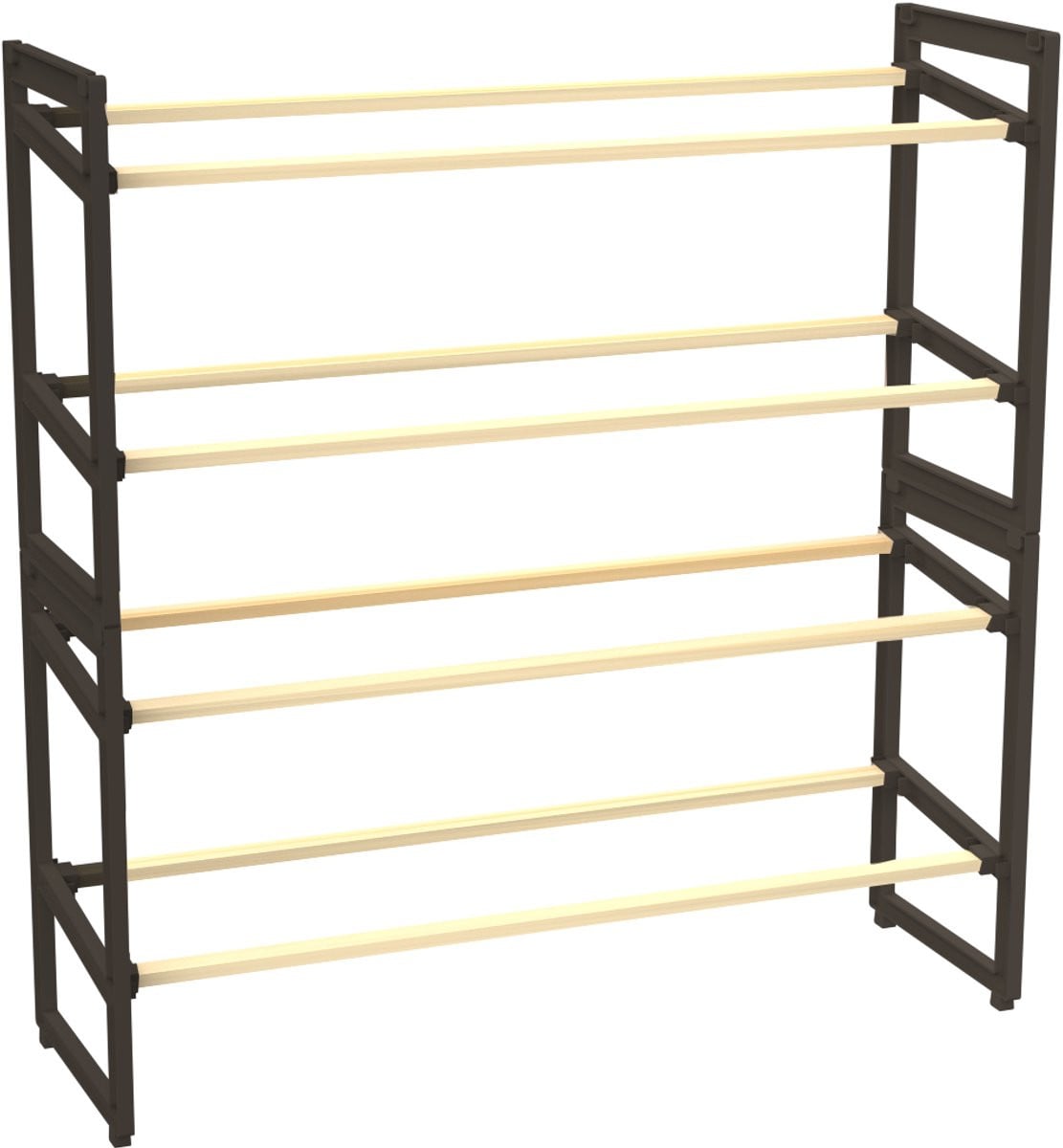 FixWood Houten Schoenenrek – Stapelbaar met 4 Lagen – Zwart/Hout – B/D/H: 65 x 26 x 52 cm