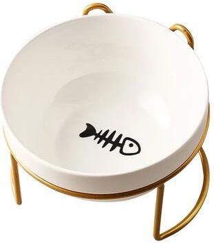 Uplift Treasures Ceramic Double Elevated Cat And Dog Bowl b Gold 2pcs