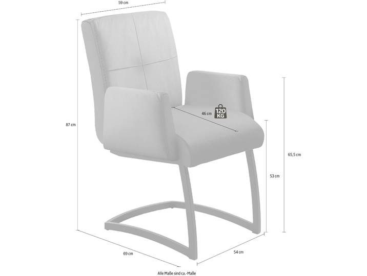 Freischwinger EXXPO - SOFA FASHION Affogato mit komfortablen Armlehnen , stein, stein, stein, B:59cm H:87cm T:69cm, Leder, Metall, Stühle, Freischwinger, attraktiven Kreuznaht in der Rückenlehne