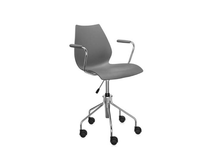KARTELL chaise à roulettes avec accoudoirs MAUI (Anthracite - Polypropylène coloré dans la masse)